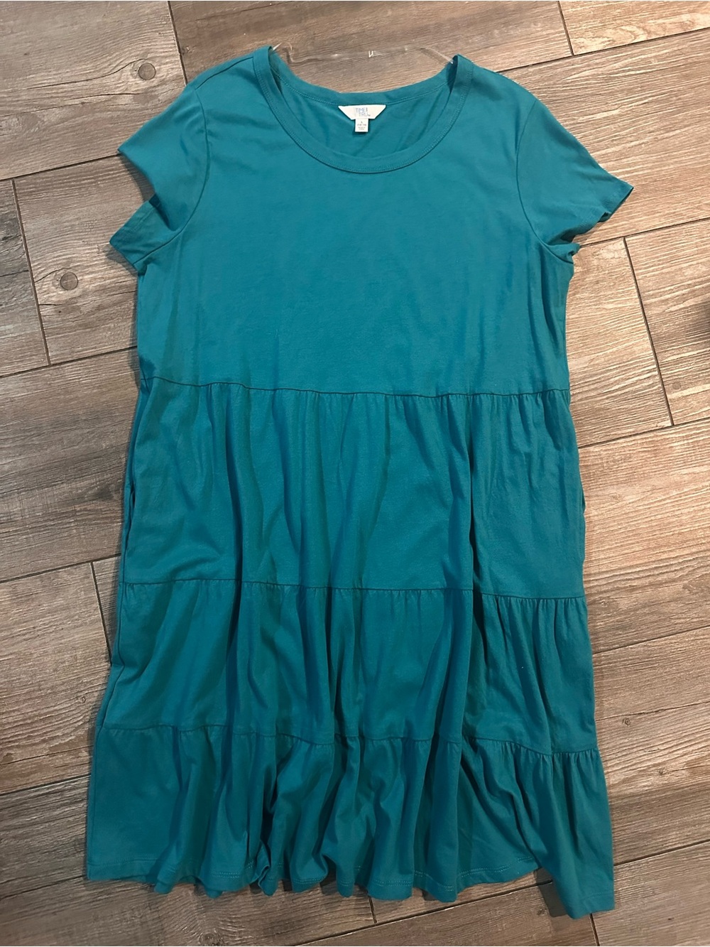 Teal Tiered Short-Sleeve Dress - WOMEN